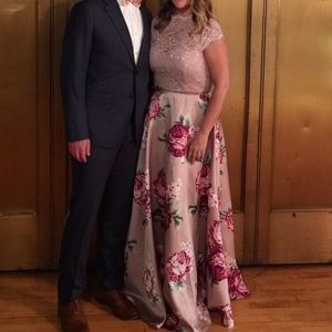 Blush pink two-piece floral formal dress